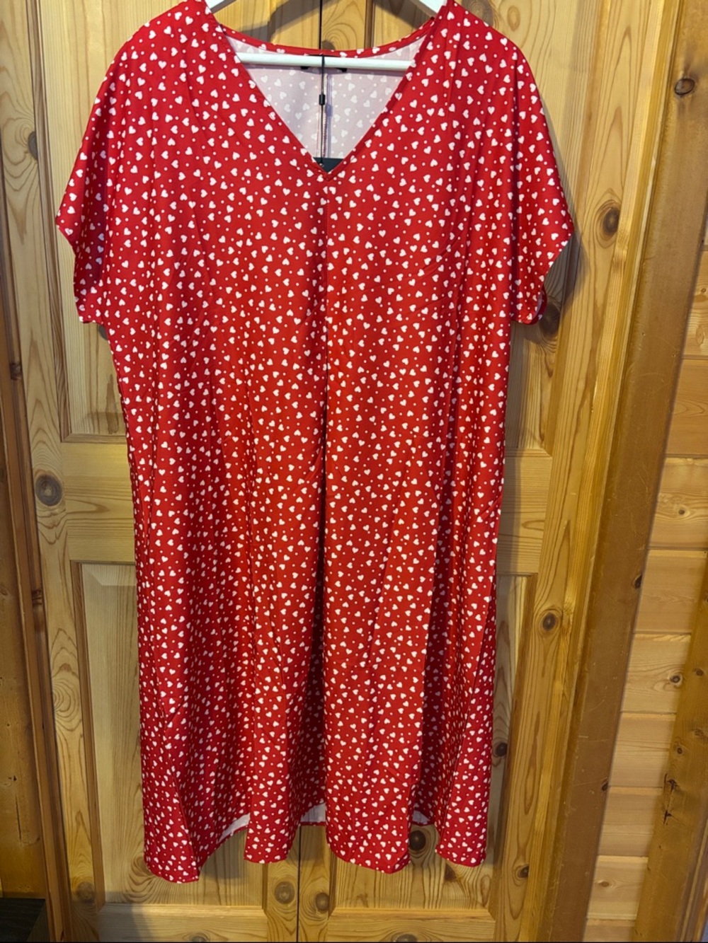 Red Heart-Print V-Neck Dress